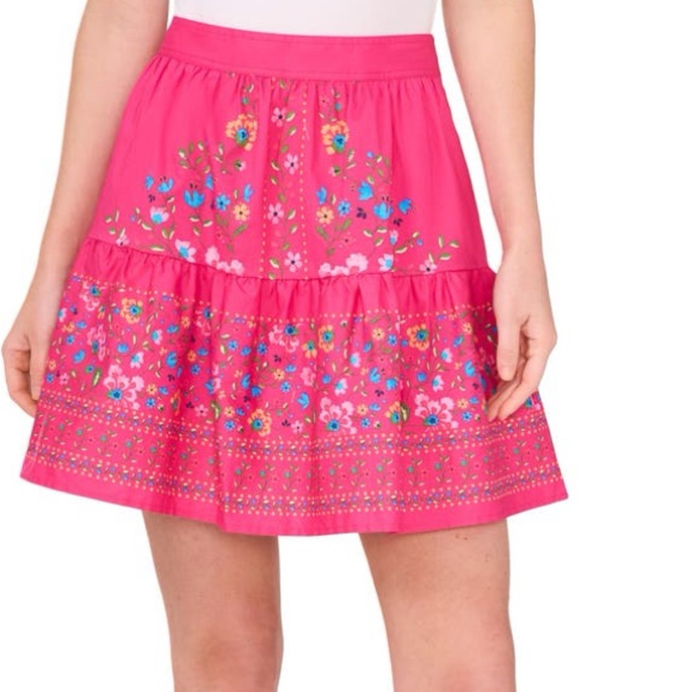 CeCe Hot Pink Floral Tiered Skirt
